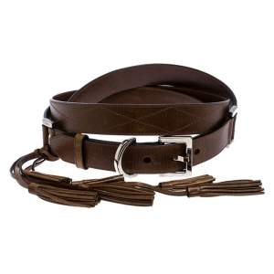 Givenchy Brown Leather Tassel Double Wrap Buckle Belt 195CM
