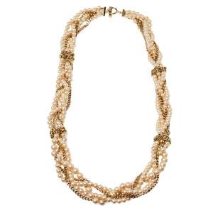 Givenchy Faux Pearl Gold Tone Multistrand Chain Toggle  Necklace