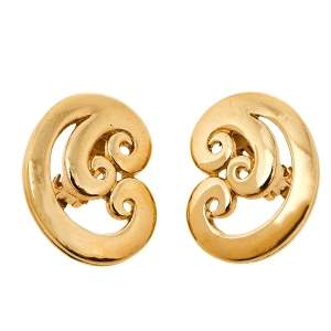 Givenchy Vintage Gold Tone Swirl Clip On Stud Earings
