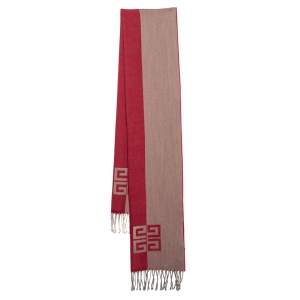 Givenchy Color Block Logo Jacquard Wool Fringed Stole