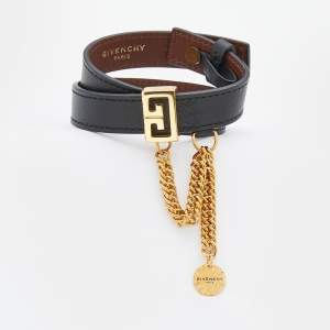 Givenchy Black Leather Chain Detail Wrap Bracelet
