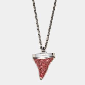 Givenchy  Shark Tooth Crystal Gunmetal Tone Necklace