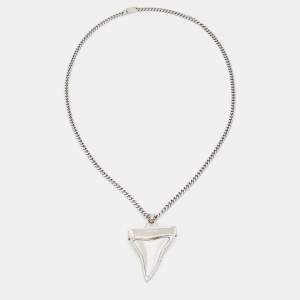 Givenchy Silver Tone Shark Tooth Pendant Chain Necklace