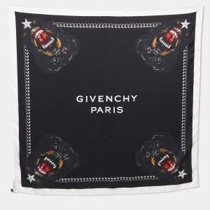 Givenchy Black Rottweiler Printed Silk Square Scarf