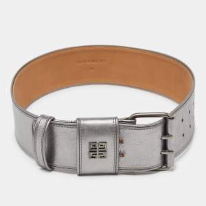 Givenchy Metallic Grey Leather Wide Waist Belt S
