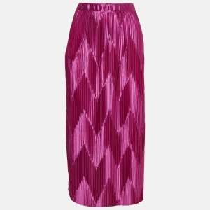 Givenchy Pink Zig-Zag Plisse Satin Midi Skirt M