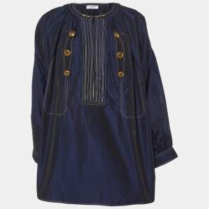 Givenchy Navy Blue Cotton Detailed Hook & Button Blouse L