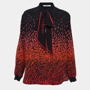Givenchy Black Floral Printed Crepe Tie-Neck Blouse M