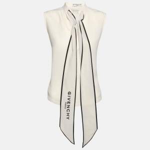 Givenchy Cream Silk Logo Scarf Detail Top S