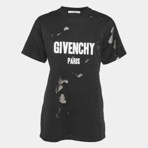 Givenchy Black Logo Print Distressed Cotton Crew Neck T-Shirt XXS