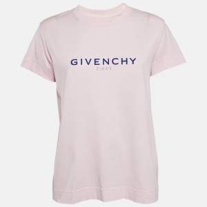 Givenchy Light Pink Logo Print Jersey Crew Neck T-Shirt L