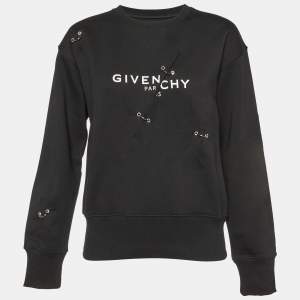 Givenchy Black Cotton Logo Print Ring Embellished Sweatshirt S