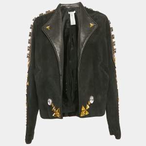 Givenchy Black Studded Suede Open Front Jacket L