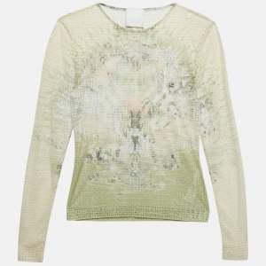 Givenchy Cream Monogram Sheer Jacquard Knit Long Sleeve Top S