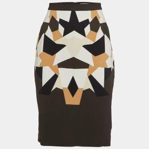 Givenchy Grey Geometric Print Crepe Pencil Skirt L