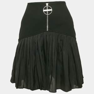 Givenchy Black Gabardine & Chiffon Pleated Mini Skirt S
