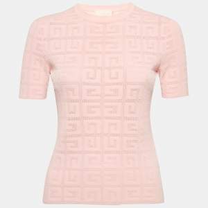 Givenchy Pink Logo Monogram Stretch Knit Crew Neck Top XS