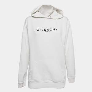 Givenchy White Logo Print Cotton Knit Hoodie XS