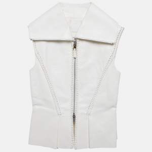 Pre Owned Givenchy Off-White Leather Braided Detail Sleeveless Jacket S