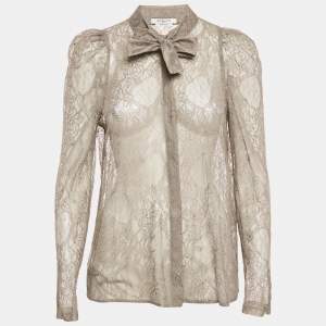 Pre Owned Givenchy Grey Floral Lace Sheer Shirt M