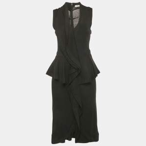 مملوكة مسبقًا Givenchy Black Jersey Ruffled Midi Dress L