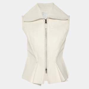 Pre Owned Givenchy Cream Leather Braided Detail Sleeveless Jacket S