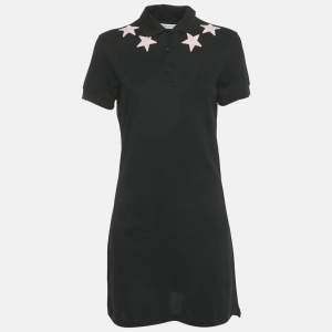 Pre Owned Givenchy Black Stars Applique Pique Polo Dress L