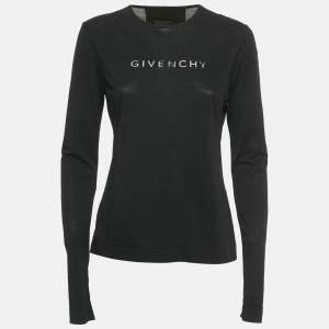 Pre Owned Givenchy Black Sheer Logo Detail Knit Full Sleeve T-Shirt S
