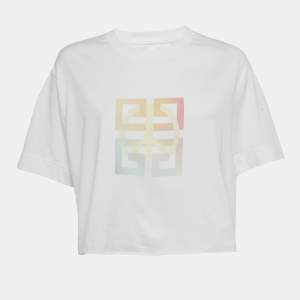 Pre Owned Givenchy White Printed Jersey Crop T-Shirt S