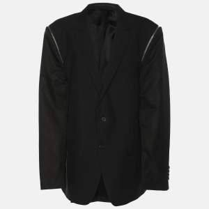 Pre Owned Givenchy Black Wool and Nylon Zip Detail Single Breasted Blazer XXXL