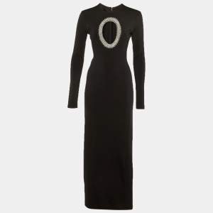 Pre Owned Givenchy Black Jersey Cut-Out Embellished Gown S 