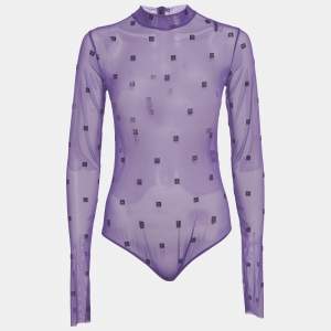 Pre Owned Givenchy Purple Logo Embroidered Stretch Mesh Sheer Bodycon M