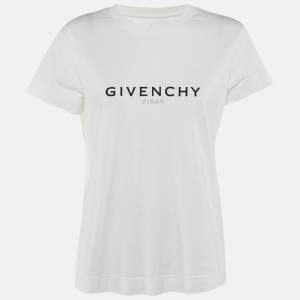 Pre Owned Givenchy White Reverse Logo Print Cotton Crew Neck T-Shirt M 
