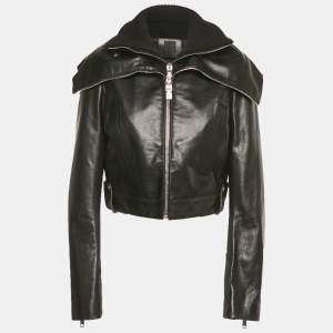 Pre Owned Givenchy Black Rib Knit and Leather Crop Jacket M
