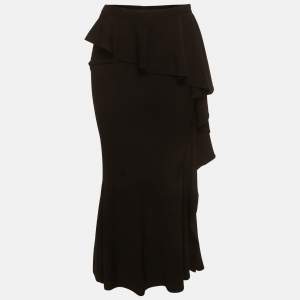 Pre Owned Givenchy Black Crepe Ruffle Overlay Maxi Skirt M