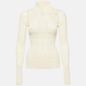 Pre Owned Givenchy White Monogram Stretch Knit Mock Neck Pullover XS