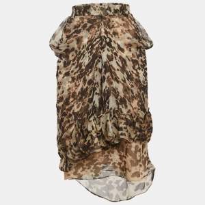 Pre Owned Givenchy Multicolour Abstract Print Chiffon Draped Mini Skirt M