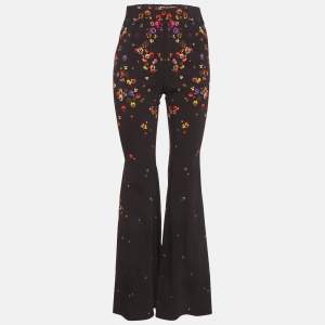 Pre Owned Givenchy Black Floral Print Stretch Crepe Wide Leg Trousers M