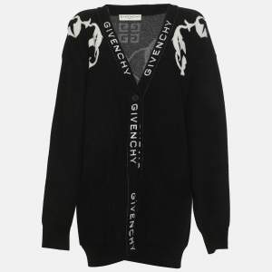 Pre Owned Givenchy Black/White Monochrome Knitted Cardigan M