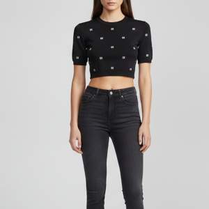 Pre Owned Givenchy Black Logo Jacquard Knit Crop Top XS