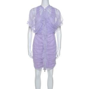 Givenchy Lilac Textured Mesh Ruched Zip Front Dress M