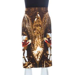 Givenchy Brown Himba Robot Print Stretch Knit Pencil Skirt M