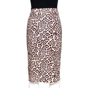 Givenchy Cream Leopard Print Knit Fitted Skirt M