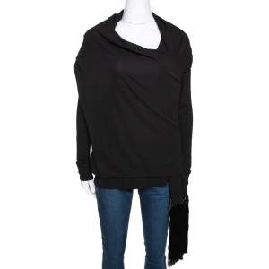 Givenchy Monochrome Crepe Fringed Shawl Detail Top M