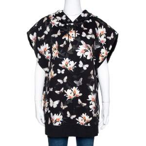 Givenchy Black Floral Moth Print Cotton Sleeveless Hoodie M