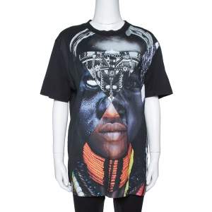 Givenchy Black Cotton Patchwork Portrait Print Crew Neck T Shirt S