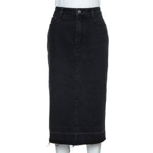 Givenchy Black Denim Distressed Hem Fitted Skirt L