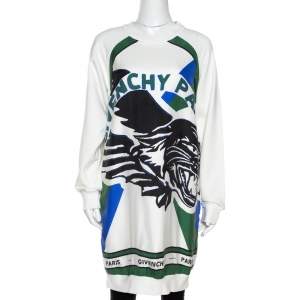 Givenchy Cream Flying Cat Print Cotton Sweater Dress S