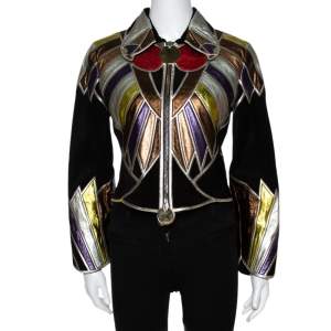 Givenchy Metallic Suede & Leather Patch Detail Cropped Jacket L
