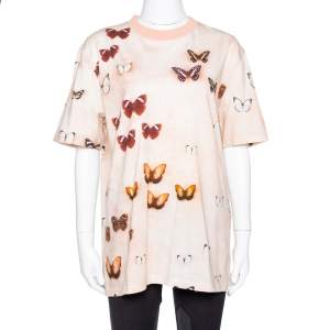 Givenchy Peach Butterfly Print Cotton Crew Neck T-Shirt M